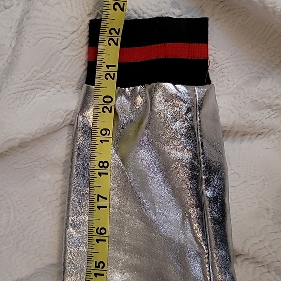 Silver metallic bomber jacket kids large black red stripes Haoduoyi brand - Picture 17 of 17